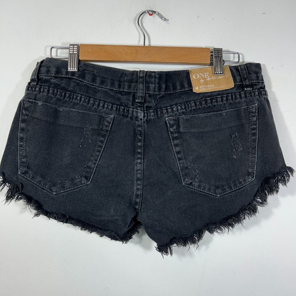 One Teaspoon Shorts Womens 29 / US 7 Black Denim Distressed Cutoff Raw Hem - Picture 2 of 8